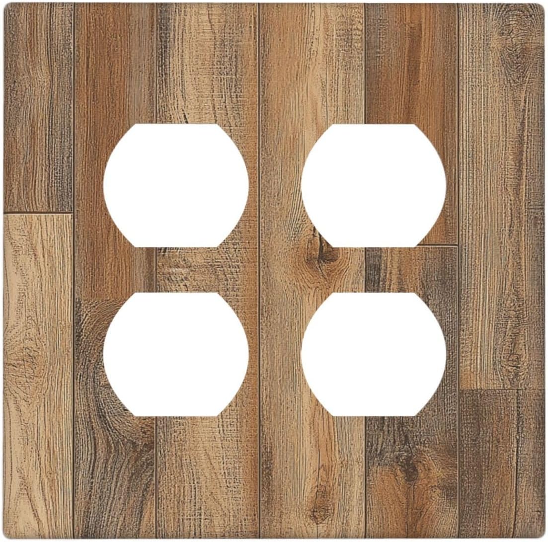 Outlet Covers Retro Rustic Brown Wood Grain 2 Gang Double Duplex Decorative Light Switch Covers