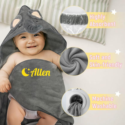 Personalized Baby Towels Hooded with Name, Custom Toddler Bath Towel with Hood for Girl Boy, Warm