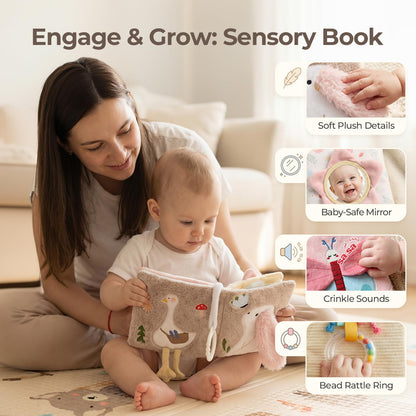 let's make Soft Baby Book, Sensory Crinkle Cloth Books for Babies 0-6 6-12 Months, Animal Tummy