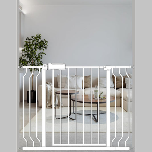 ALLAIBB Extra Wide Baby Gate Pressure Mount with Auto-Close, White Metal Safety Gate for Stairs & Doorways - Child Proof, Pet Barrier for Hallways, Kitchen, Living Room for 38.58-43.31 inch