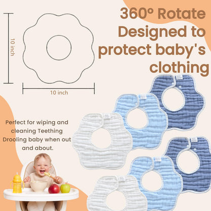 MUKIN Baby Drooling Towel, Snap Bibs, Muslin Bibs, 6 Pack, Adjustable, Soft Cotton