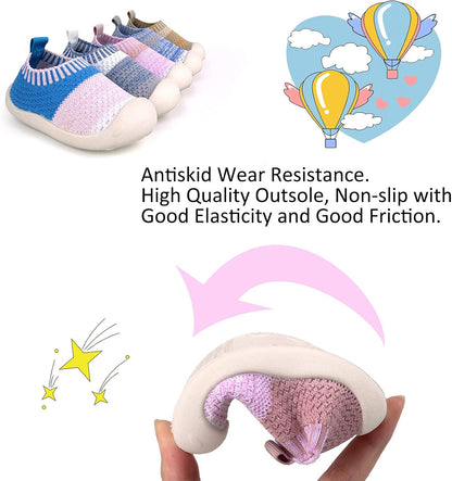 Baby First-Walking Shoes 1-4 Years Kid Shoes Trainers Toddler Infant Boys Girls Soft Sole Non Slip Cotton Canvas Mesh Breathable Lightweight TPR Material Slip-on Sneakers Outdoor