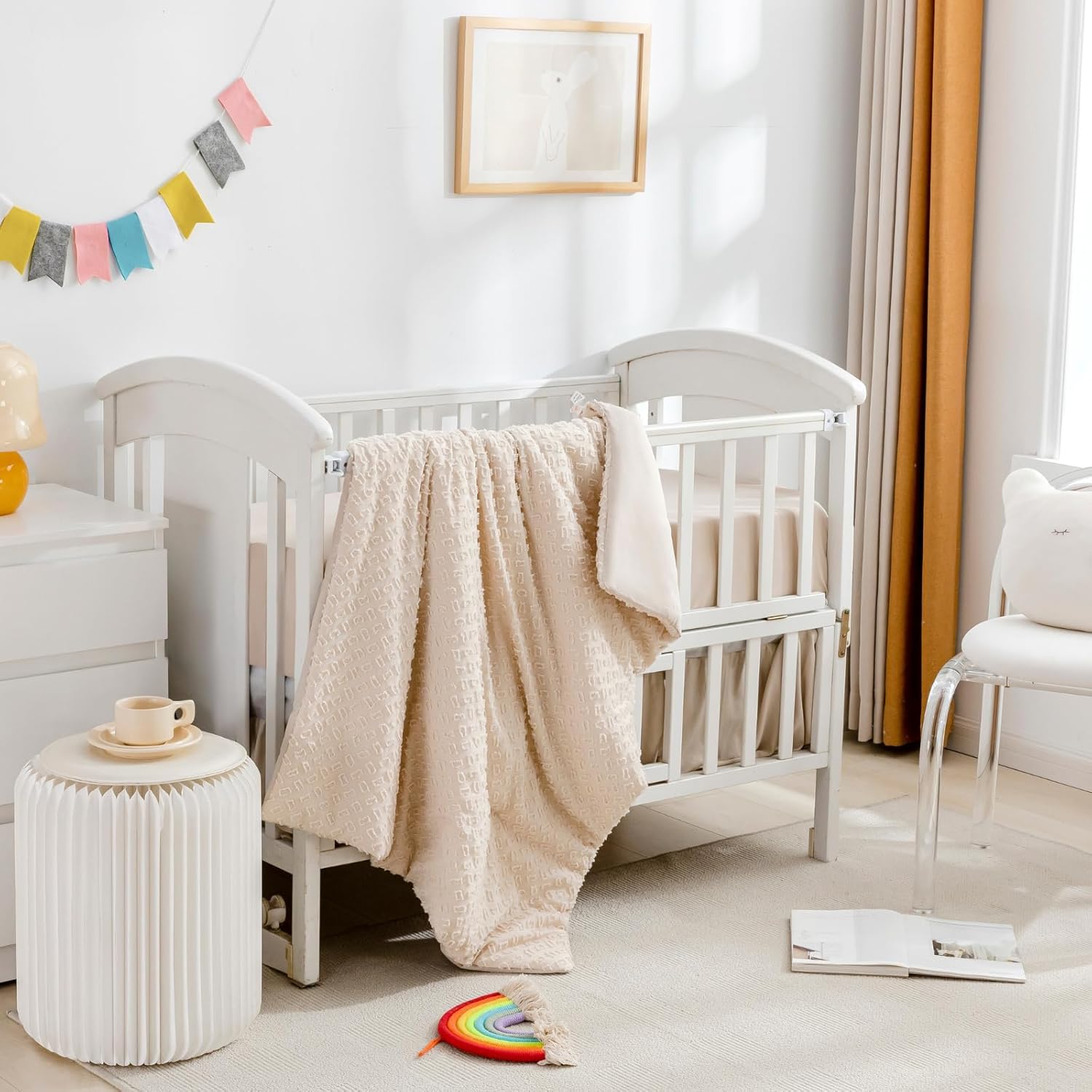 Cokouchyi 3 Piece Bedding Set for Boy Girls, Jacquard Tufted Geometric Crib Set, Includes Skirt