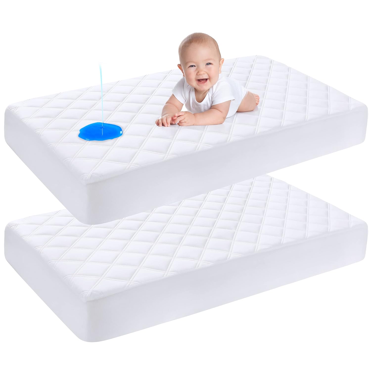 Yoofoss Waterproof Crib Mattress Protector 2 Pack, Quilted Crib Mattress Pad Cover Ultra Soft and