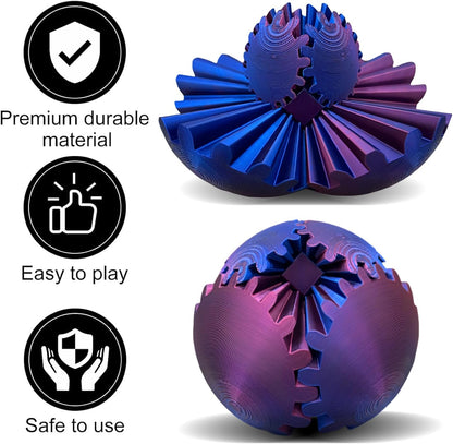 Gear Ball 3D Printed, The Steampunk Whirling Wonder Fidget Ball Toy, Gear Ball 3D Model Cube Fidget Toy, Funny Stress & Anxiety Relaxing Fidget Toy for Adults & Kids (Blue&Pink)