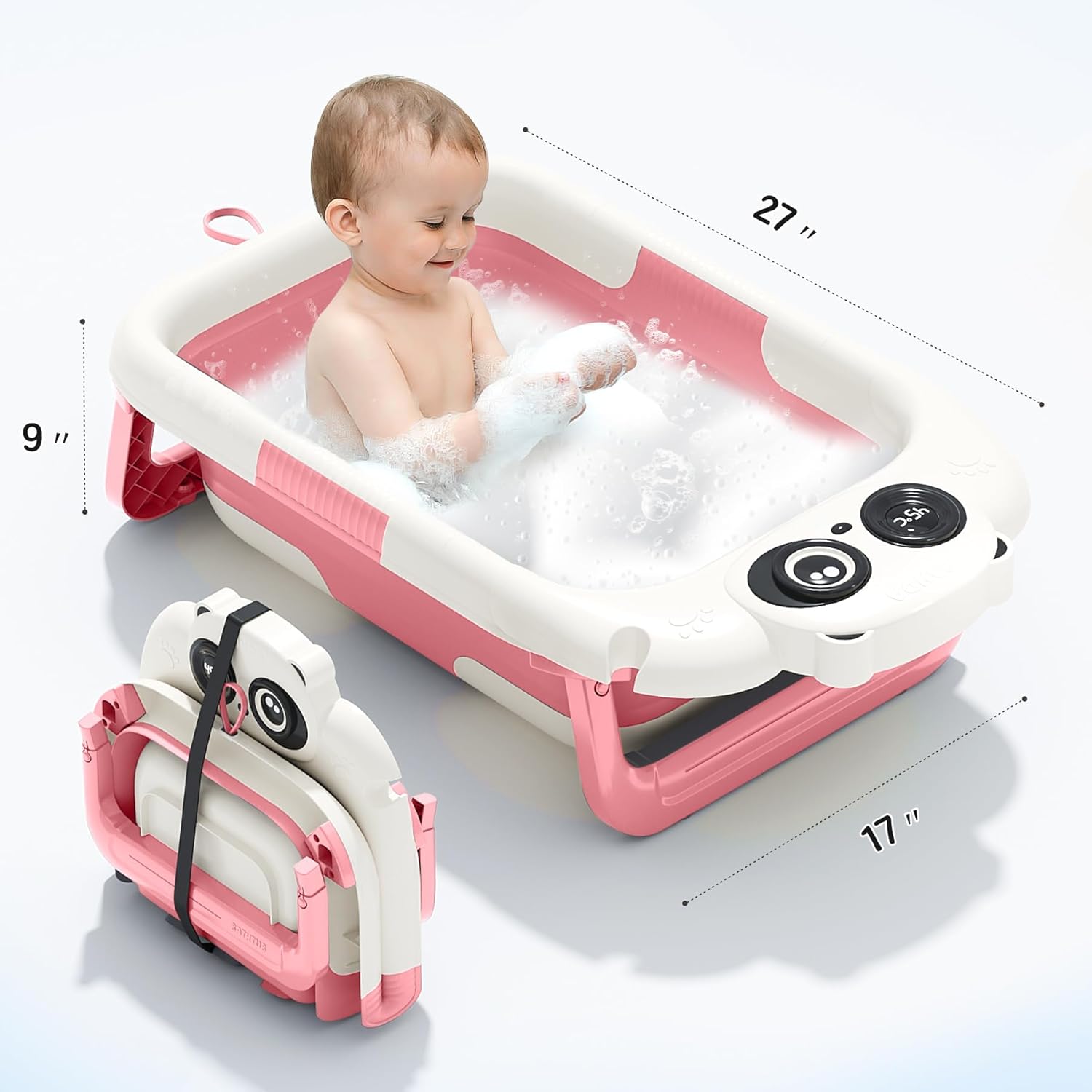 Foldable Baby Bathtub, Lightweight Bathtub for Infants to Toddlers with Soft Cushion & Thermometer