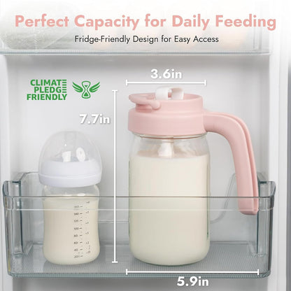 Papablic Glass Breastmilk Pitcher, Formula Mixing Pitcher with Mixing Handle Lid, Wide Mouth Mason
