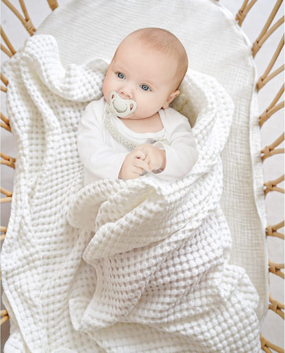 Konssy Waffle Baby Blanket - Soft & Cozy Nursery Swaddle Blanket, Lightweight Toddler Throw for