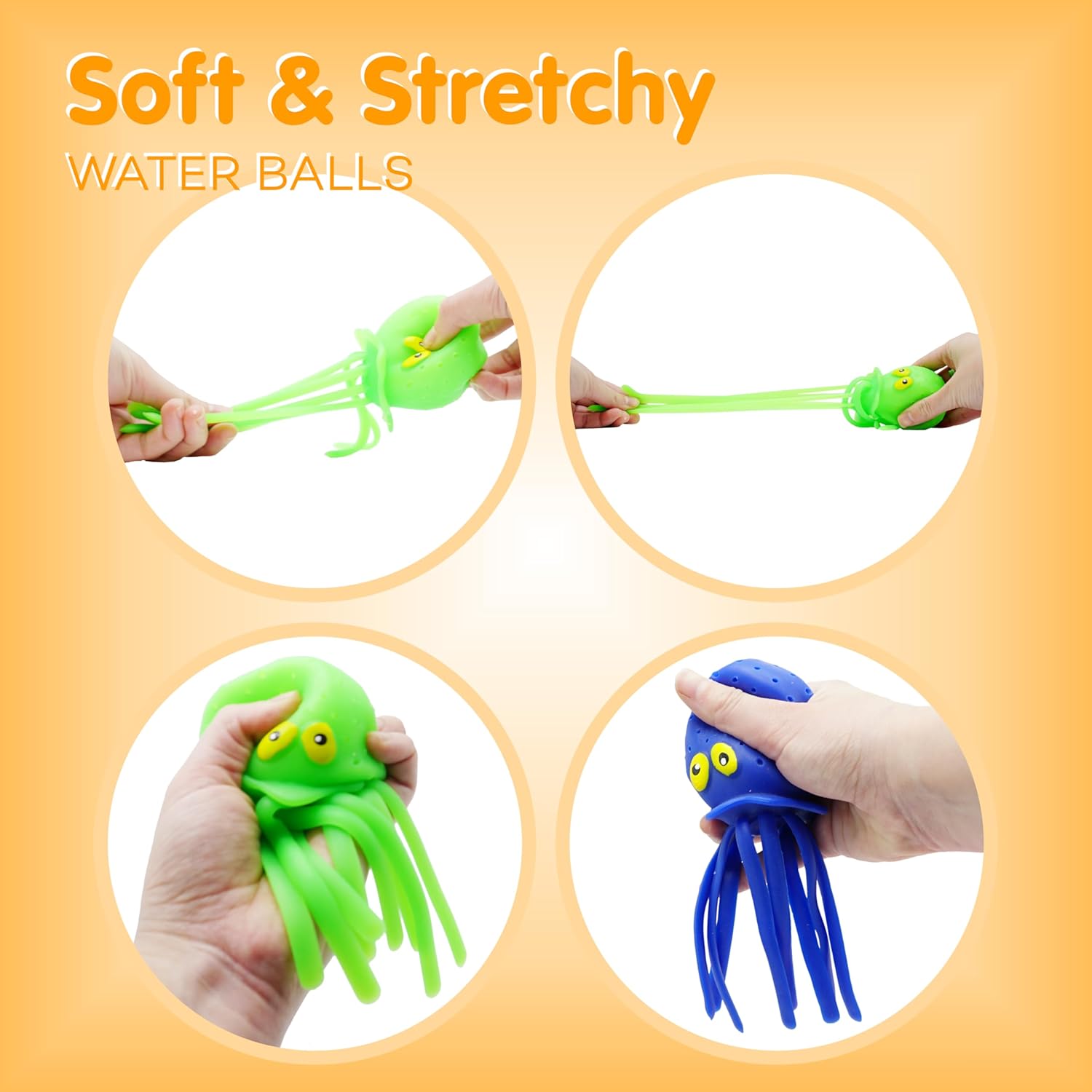 4E's Novelty Octopus Water Balls - Pack of 6 - Pool Toys for Kids Sensory Absorbent Water Splash