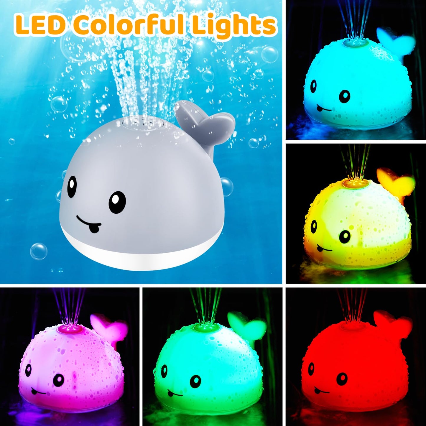 WAVISA Whale Bath Toy Sprinkler, Light Up Baby Bath Toys for Kids