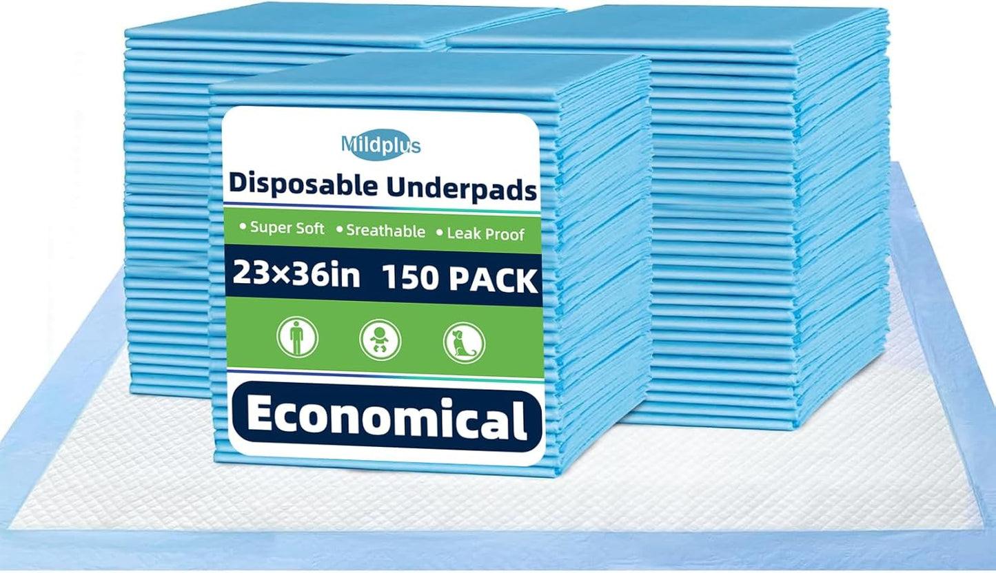 Disposable Pads 23"×36" (150pcs) Moderate Absorbent Underpads Incontinence Bed Pads Disposable Chucks, Pee Pads for Kids, Adults and Pet