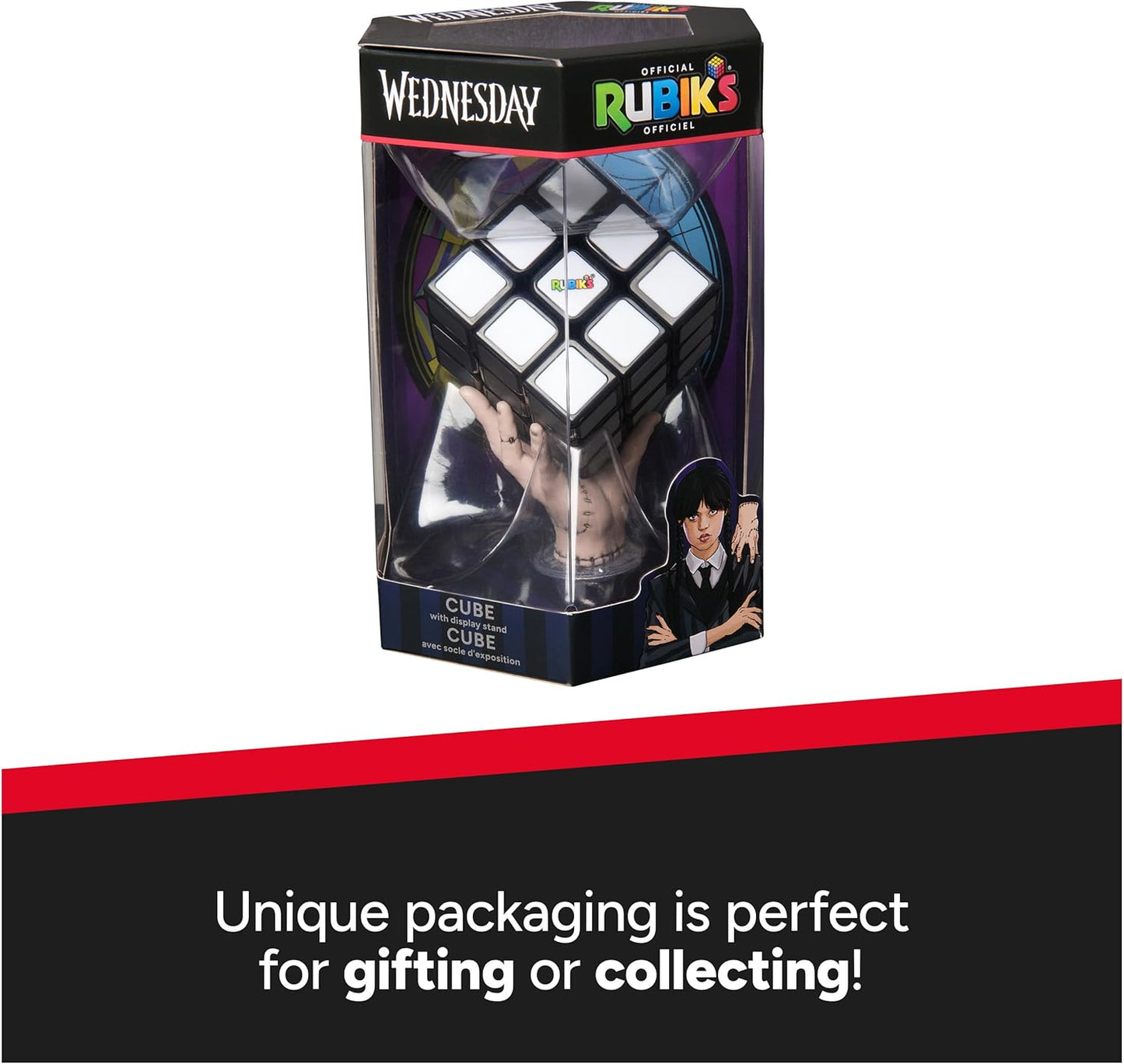 Rubik’s Cube Greyscale Wednesday Cube from The Hit TV Series Wednesday, Problem-Solving Challenging Brain Teaser Fidget Toy, Adults & Kids Ages 8+