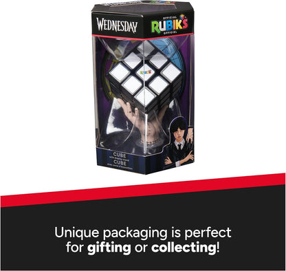 Rubik’s Cube Greyscale Wednesday Cube from The Hit TV Series Wednesday, Problem-Solving Challenging Brain Teaser Fidget Toy, Adults & Kids Ages 8+