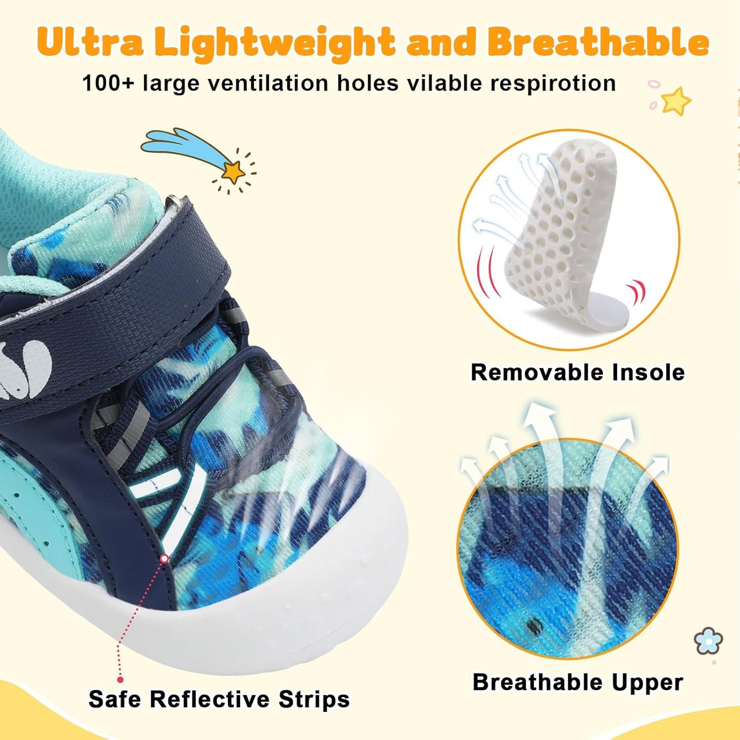 FEETCITY Wide Baby Shoes Boys Girls Baby Barefoot Shoes Breathable Infant Walking Shoe Crib Sock Shoe Toddler Sneakers Flexible