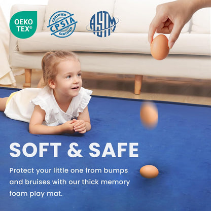 Baby Play Mat for Floor,1.3" Thick Memory foam Tummy Time Mat for Toddlers,Infants,kids,Water-Repellent Soft Nursery Rug ,79"×79" Extra Large Non Slip for Crawling&Yoga,Tatami Style for Living Room(Royal Blue)