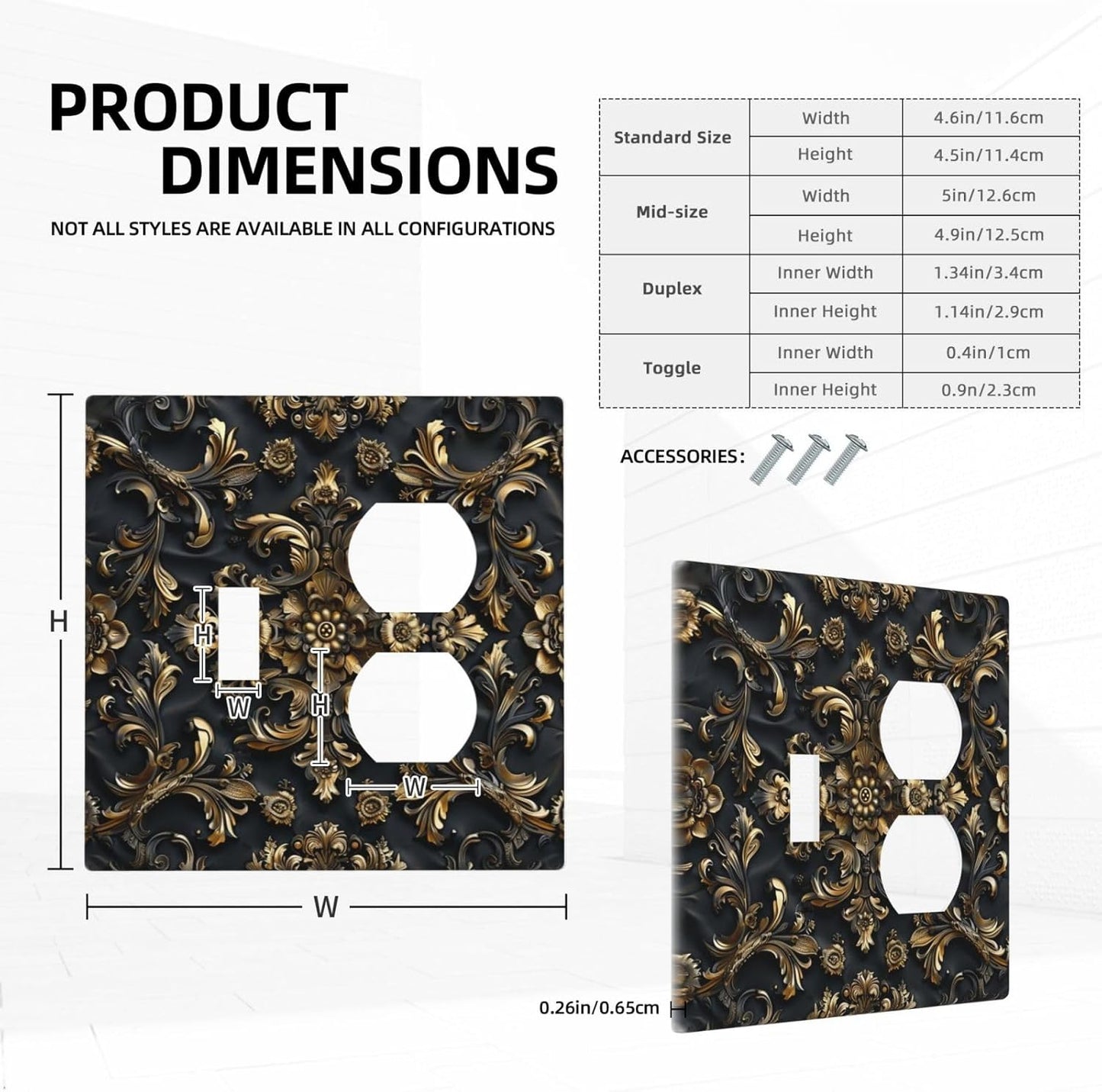 Decorative Outlet Covers Rococo Vintage Black Golden Leaf Morris Vine 2 Gang Wall Plate Cover Single Toggle Duplex Combo Two Switch Light Switch Cover Plate Jumbo Dual GFCI Faceplate