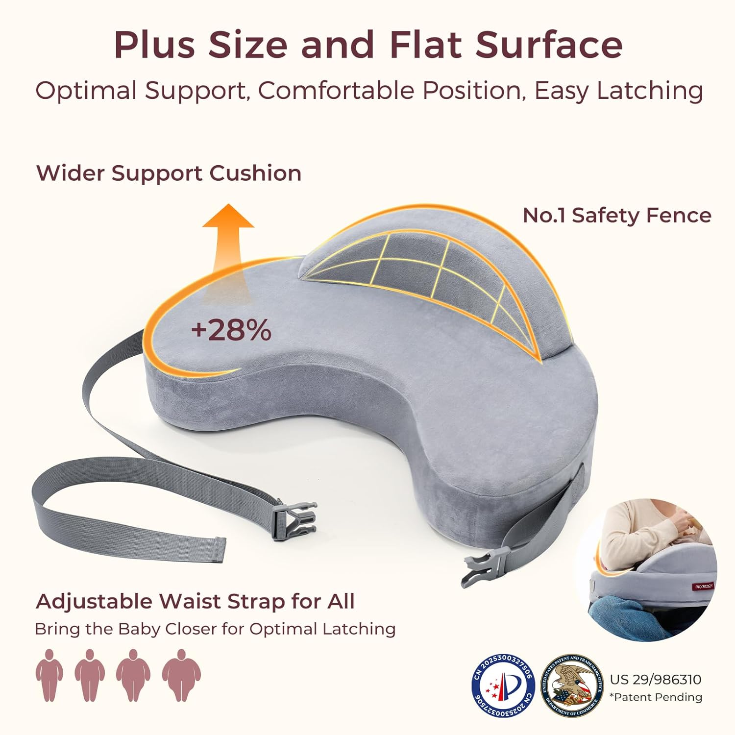 Momcozy Exclusive Memory Foam Nursing Pillow - Pioneering Safety Fence-Plus Size Breastfeeding
