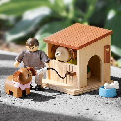 Tiny Land Wooden Dollhouse Animal Set for Toddlers, Dollhouse Accessories