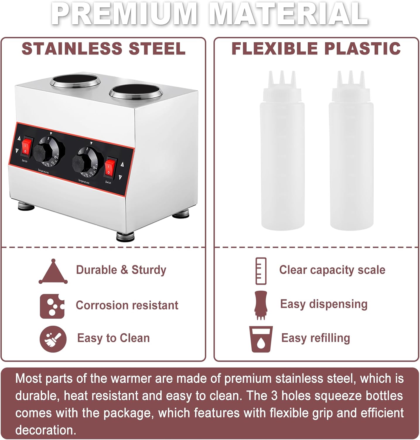 Electric Cheese Sauce Warmer Nacho Cheese Dispenser Warmer with 22oz Bottle, Bottle Warmer for