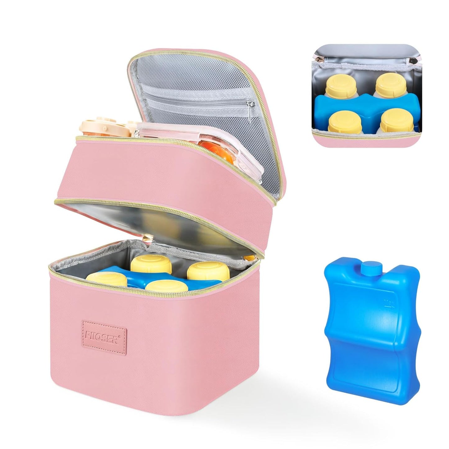 PIIOSER Breast Milk Storage Cooler Bag with Ice Pack, Fits 4 Baby Bottles Up to 5 Ounce, Small