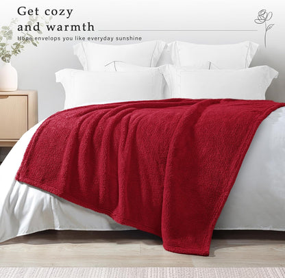 Exclusivo Mezcla Soft Fleece Throw Blanket for Couch, Super Soft Velvet Plush Bed Blanket, Fuzzy Cozy and Warm for All Seasons, 50x60 Inches, Deep Red