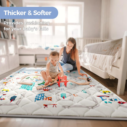 Car Portable Baby Play Mats for Baby 71" X 59" Playpen Mat Upgraded Thicker Babies Floor Play Mat Non-Slip Cushioned Crawling Mat Waterproof Activity Playmats for Babies Toddler Tummy Time(71X59)