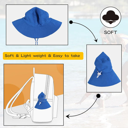 Peecabe Summer Baby Sun Hat for Boys Girls UPF 50+ Wide Brim Toddle Bucket Hat Adjustable Baby Beach Cap 0-8 Years