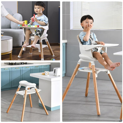 Baby High Chair, 6 in 1 Wooden Convertible High Chairs for Babies and Toddlers, Booster Seat with