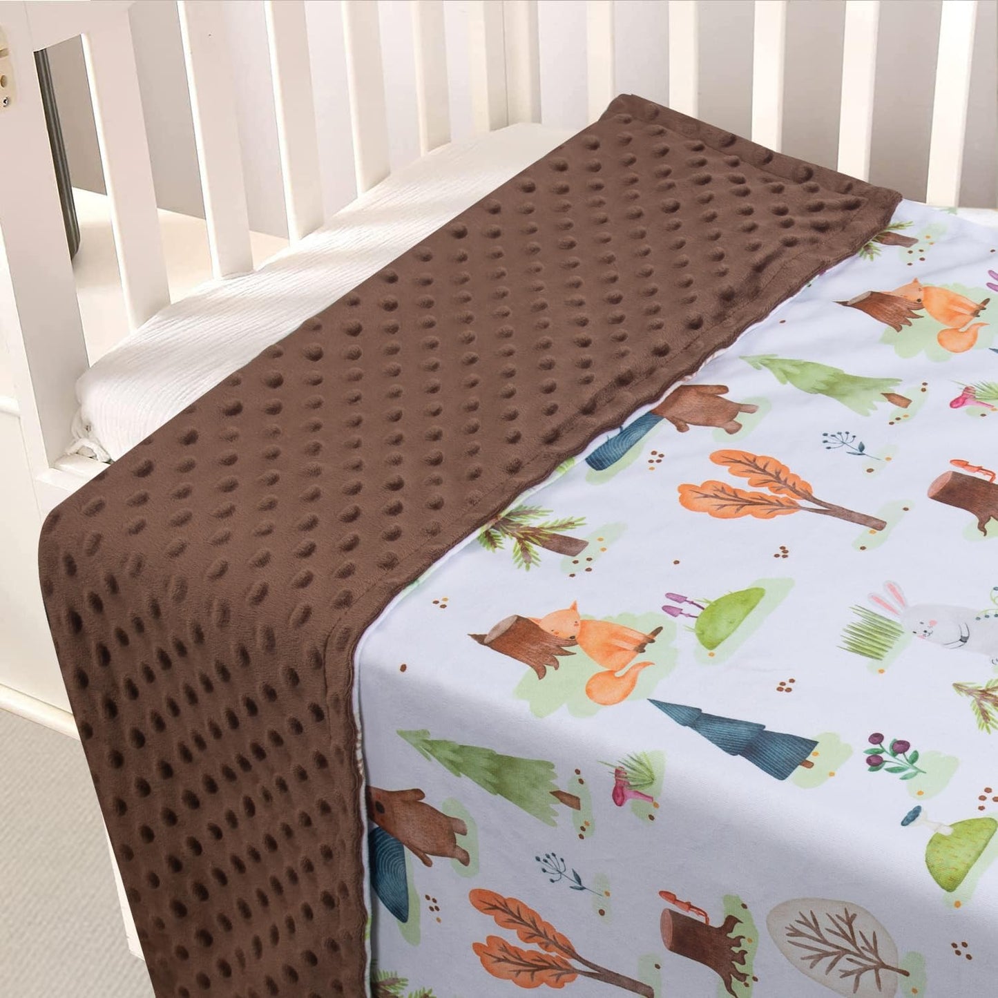 Baby Blanket for Boys Girls Soft Minky with Double Layer Dotted Backing, Primary Forest Printed 30 x 40 Inch Receiving Blanket (Forest Bear)