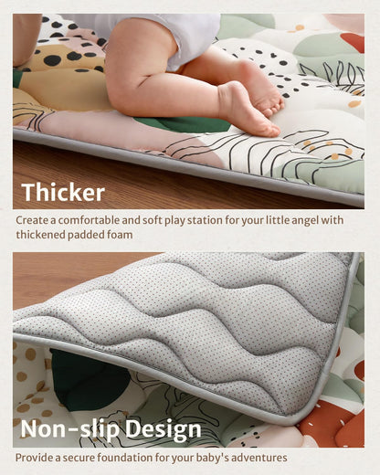 Blissful Diary Portable Baby Play Mats for Floor, Thicken Cushioned Foldable Baby Crawling Mat for Indoor Outdoor, Modern Abstract 43" X 43"