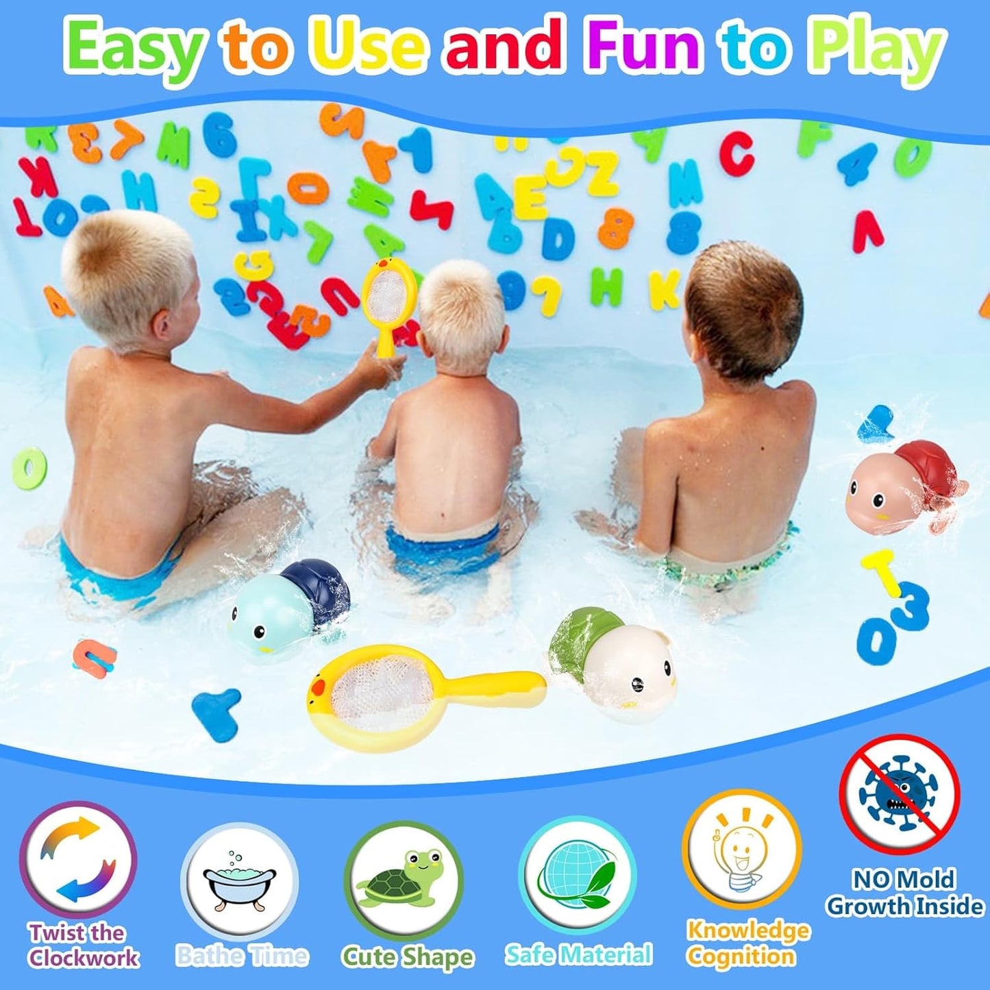 Bath Toys for Kids Ages 1-3 - Baby Water Table Pool Toys For Toddlers Mold Free Wind-Up Turtle Toy