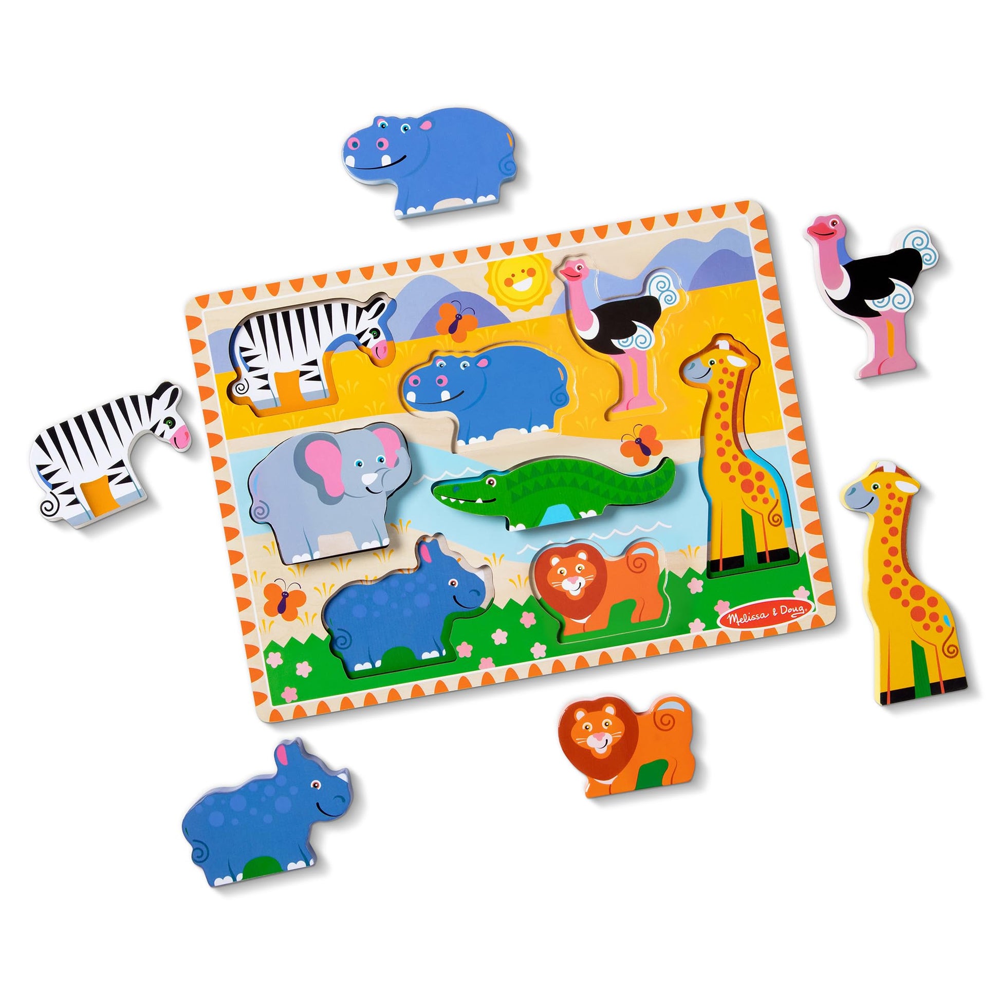 Melissa & Doug Safari Wooden Chunky Puzzle (8 pcs), Educational Screen Free Activity for Toddler