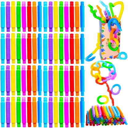 72PACK Pop Tubes, Pop Tube Sensory Fidget Toy Fidget Tubes for Children and Aldult Stress Anxiety Relief Toy DIY Learning Educational Toys for Kids