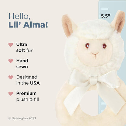 Bearington Collection Baby Lil’ Alma, 5.5 Inch Plush Llama Stuffed Animal Soft Rattle