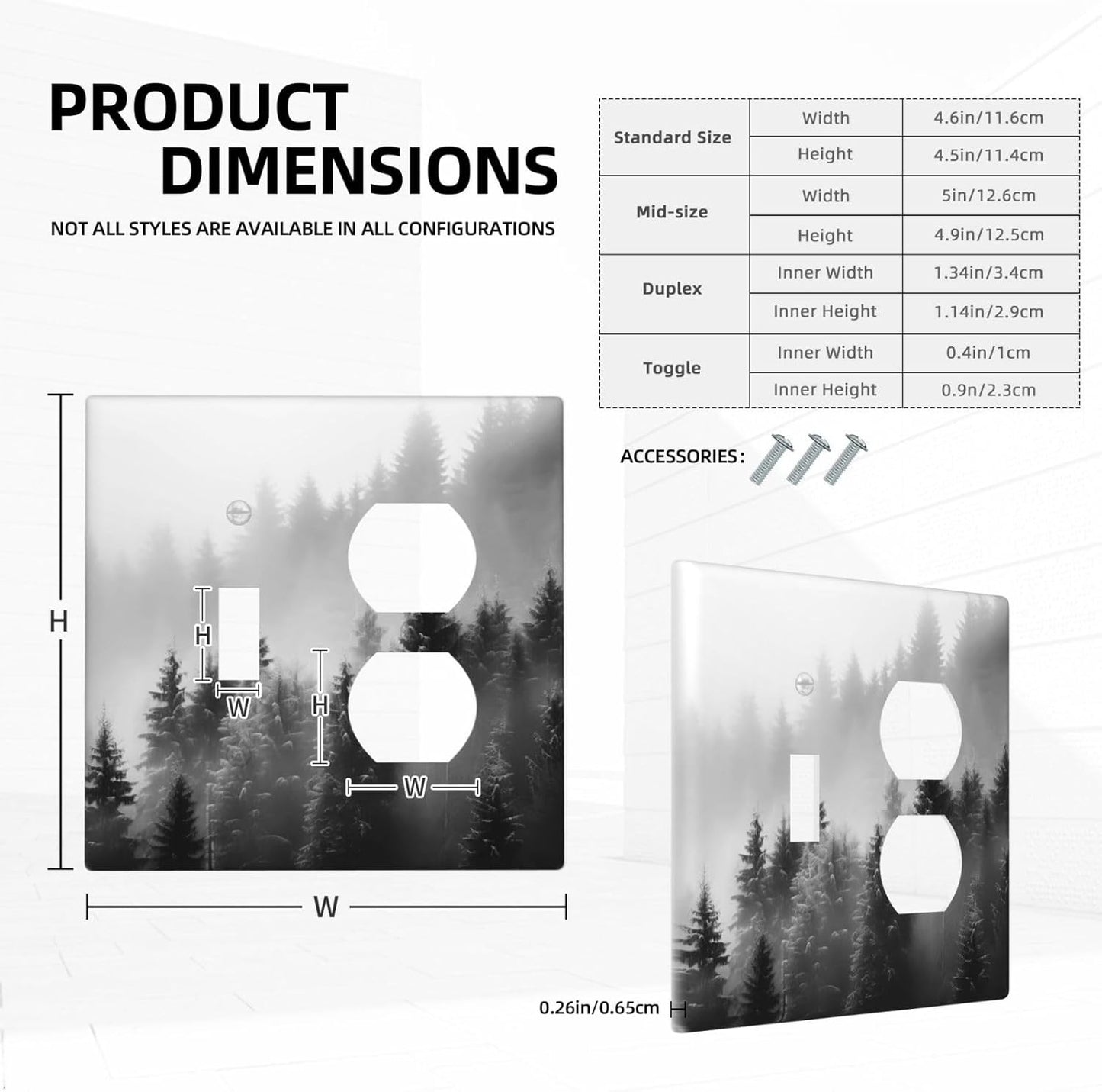 Foggy Forest Natural Scenery Retro Tree Pine Wallplates 1 Toggle 1 Duplex Switch Plate Electrical GFCI Faceplate Decorative Light Switch Covers for Bed Room Living Room Decor