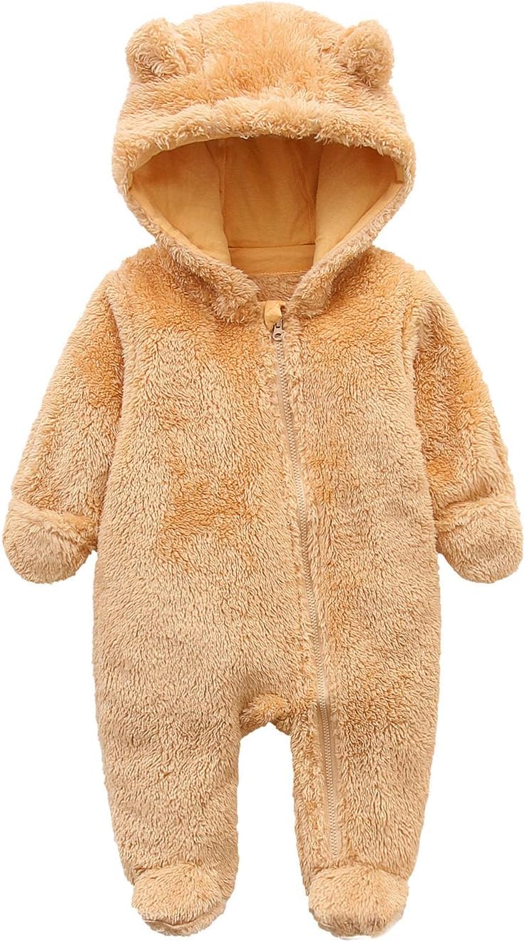 Newborn Baby Snowsuit Fleece Lined Onesie Outfits Warm Hooded Romper for Infant