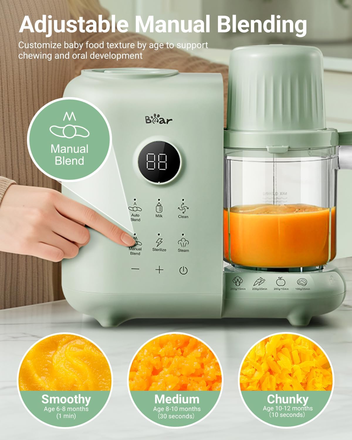 Bear Baby Food Maker with Two Layer Steam Baskets, Multifunction Baby Food Processor Steamer Puree