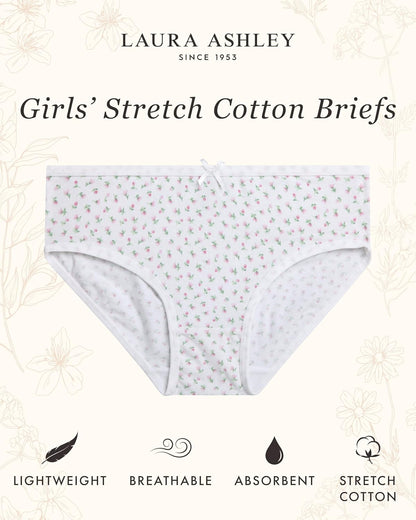 Laura Ashley Girls Underwear - 5 Pack Soft Stretch Breathable Panties for Girls - Lightweight Cotton Panties (Size: 4-12)
