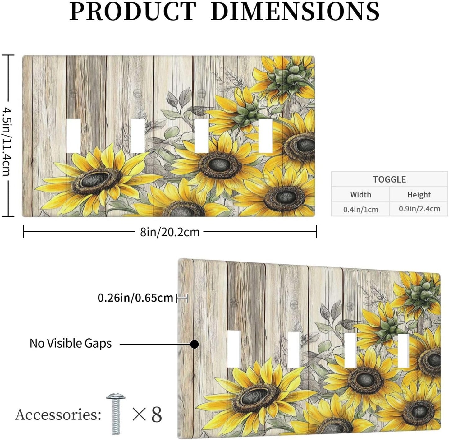 Light Switch Covers Floral Sunflower Rustic Flower Vintage Wood Quad Toggle Electrical Faceplate 4
