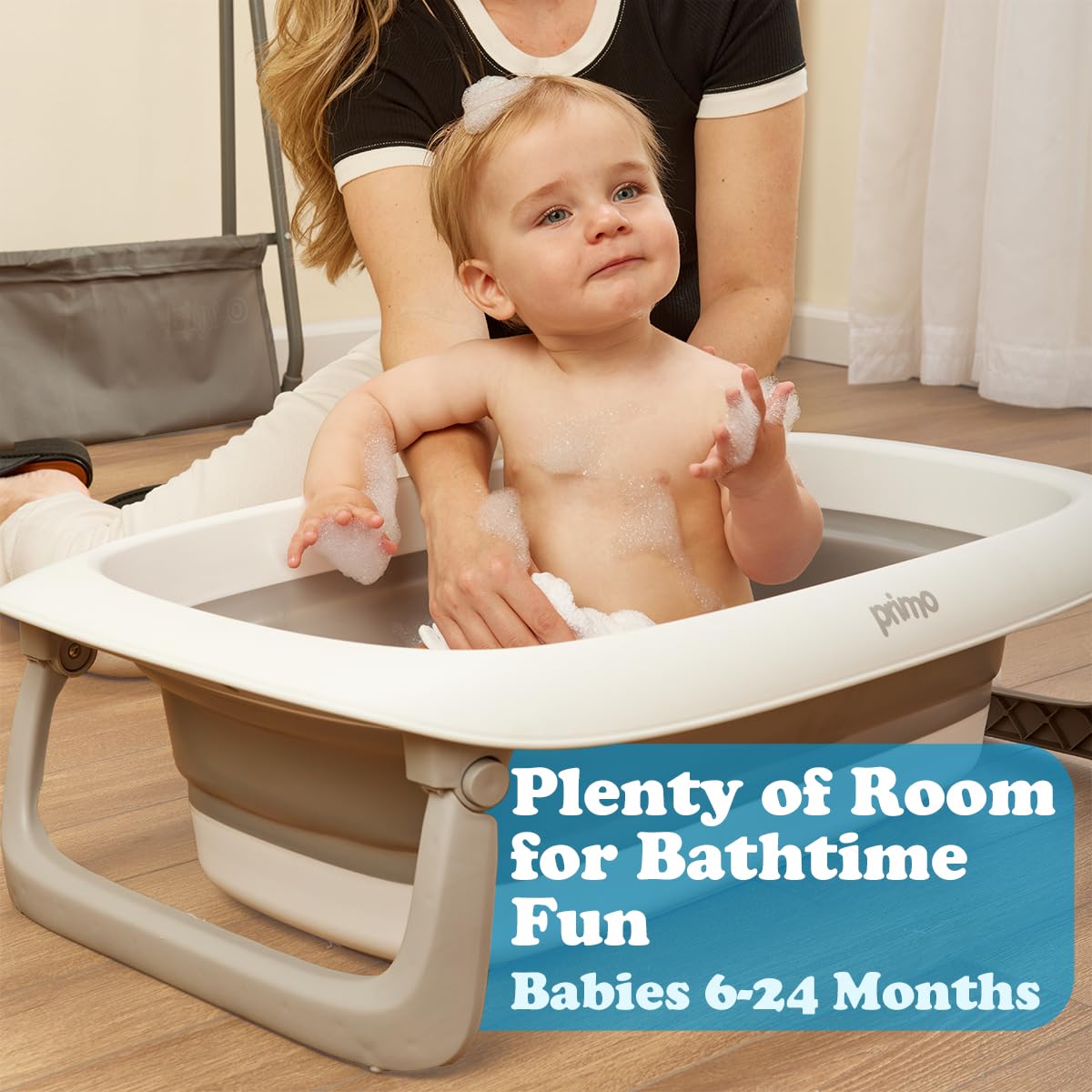 Primo SquishSplash Collapsible Baby Bath & Folding Stand With Ergonomic Infant Cushion for Newborns