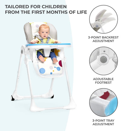 Kinderkraft Highchair Yummy, Baby Chair, Ergonomic, Comfortable, Reclining, Foldable, with