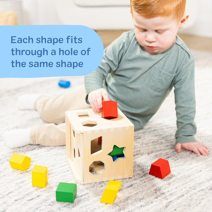 Melissa & Doug Shape Sorting Cube - Classic Wooden Toy With 12 Shapes
