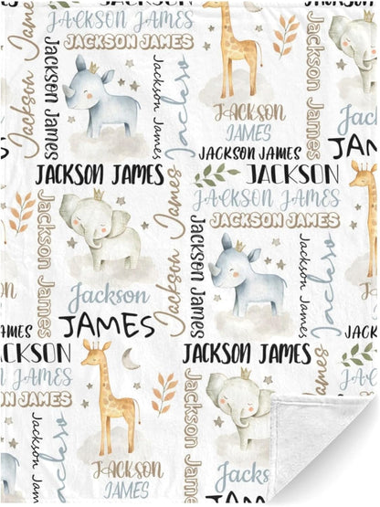 Personalized Safari Animal Swaddle Blanket - Custom Blanks for Boys, Name Blanket for Toddlers & Newborns