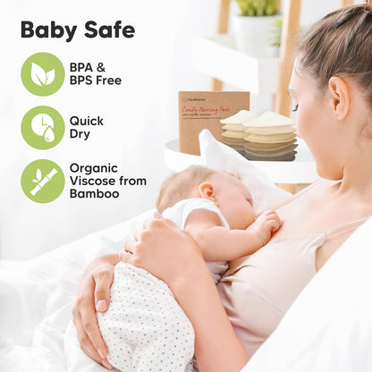 Organic Nursing Pads - 14 Washable Viscose Derived from Bamboo Breastfeeding Pads, Wash Bag