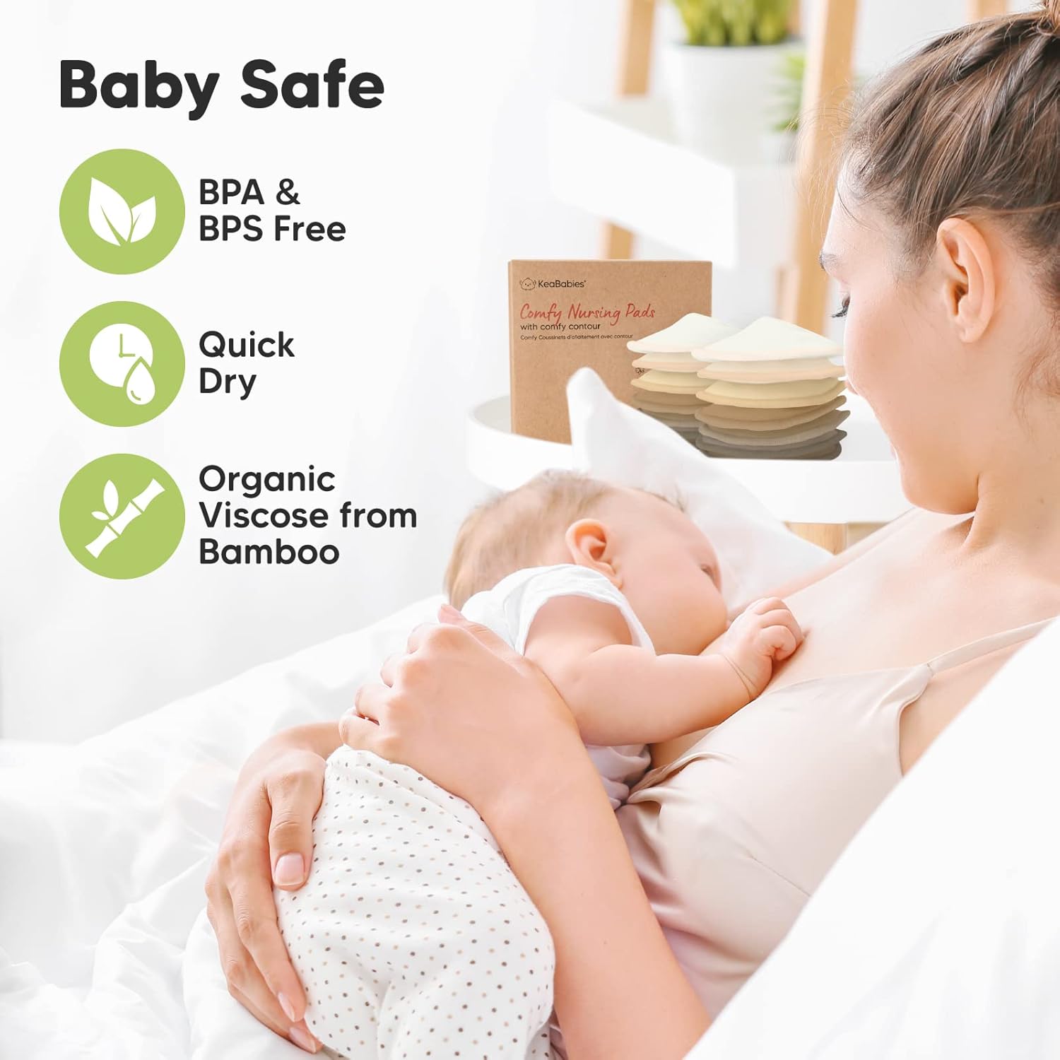 Organic Nursing Pads - 14 Washable Viscose Derived from Bamboo Breastfeeding Pads, Wash Bag