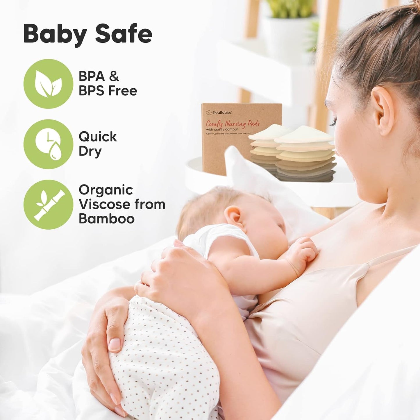 Organic Nursing Pads - 14 Washable Viscose Derived from Bamboo Breastfeeding Pads, Wash Bag