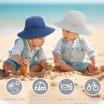 Baby Sun Hat Kids Summer UPF 50+ Toddler Bucket Hat Wide Brim Adjustable Beach Hats for Boys Girls Age 0-6 Years