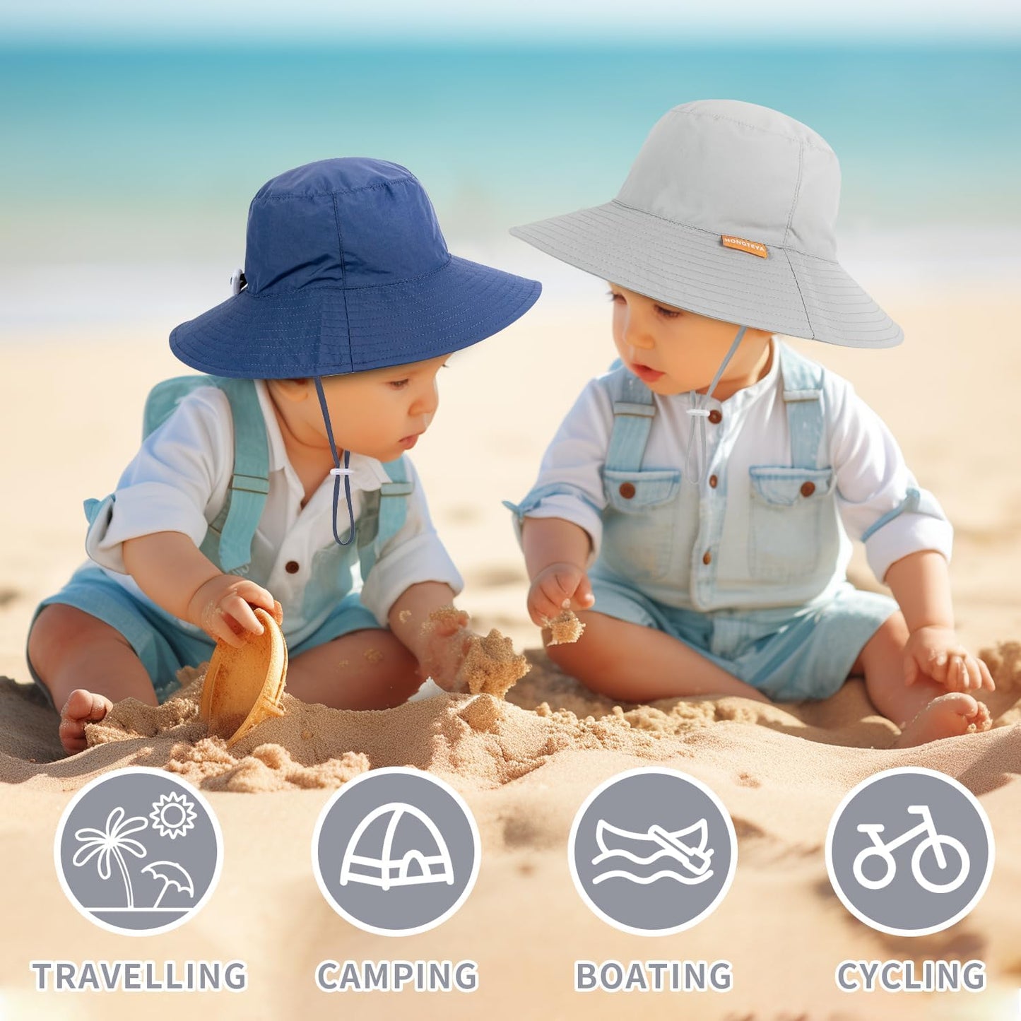 Baby Sun Hat Kids Summer UPF 50+ Toddler Bucket Hat Wide Brim Adjustable Beach Hats for Boys Girls Age 0-6 Years