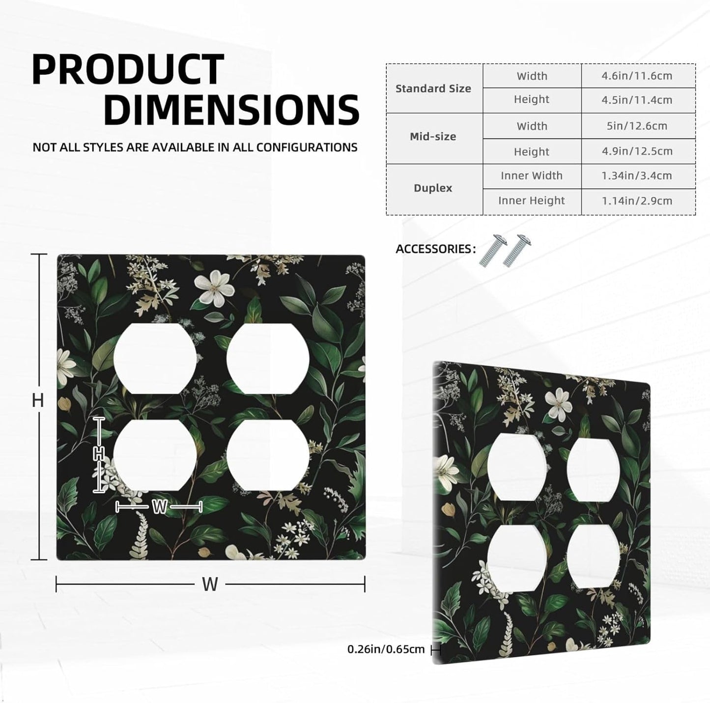 Decorative Outlet Covers Rustic Green Leaves White Flower 2 Gang Wall Plate Cover Double Duplex Receptacle Two Switch Light Switch Cover Plate Jumbo Dual Faceplate for Home Decor