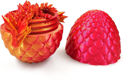 3D Printed Dragon in Egg with Dragon Inside,Dragon Surprise Egg,Flexible Joints Home Office Dragon Decor Executive Desk Toys for Autism/ADHD,Crystal Dragon Eggs Fidget Toy (Laser Red)